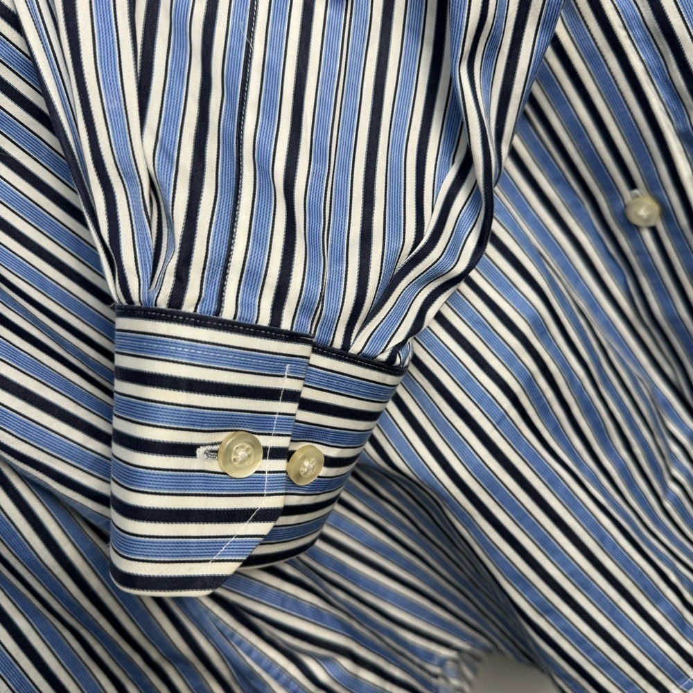Scott Barber Men's Button Up Dress Shirt Button Down Blue Strip Size Large - Picture 2 of 7